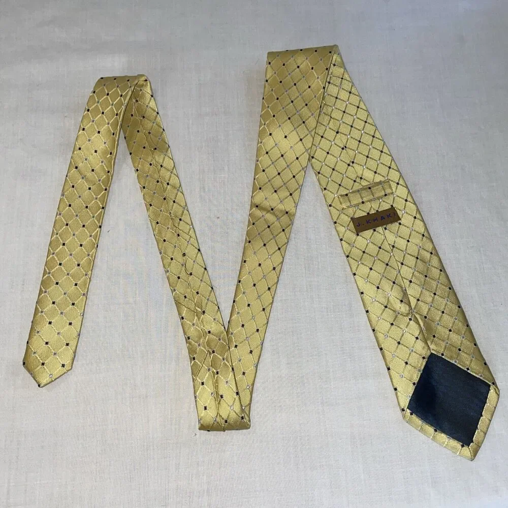 J. Khaki Men’s/Boys Dress Tie Size 50” Yellow Argyle 100% Silk Formal